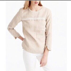 J Crew Women's Embroidered Knot Linen Long Sleeve